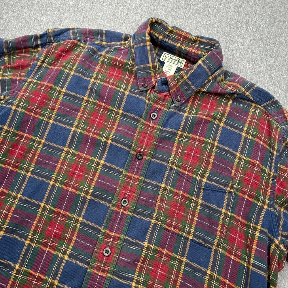 LL Bean Long Sleeve Button Down Flannel Shirt Mens Large Regular‎ Plaid 0BHF4